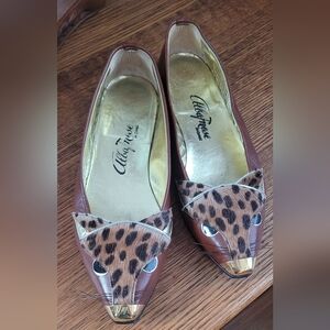 RARE Vintage Albanese Roma Italy Leather Flats – Leopard Cat Toe Design 37.5